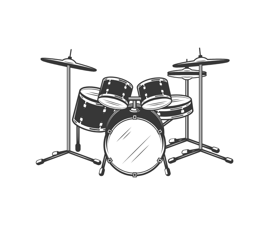 黑白插画的架子鼓 – GuruMuzik.com 音乐教学